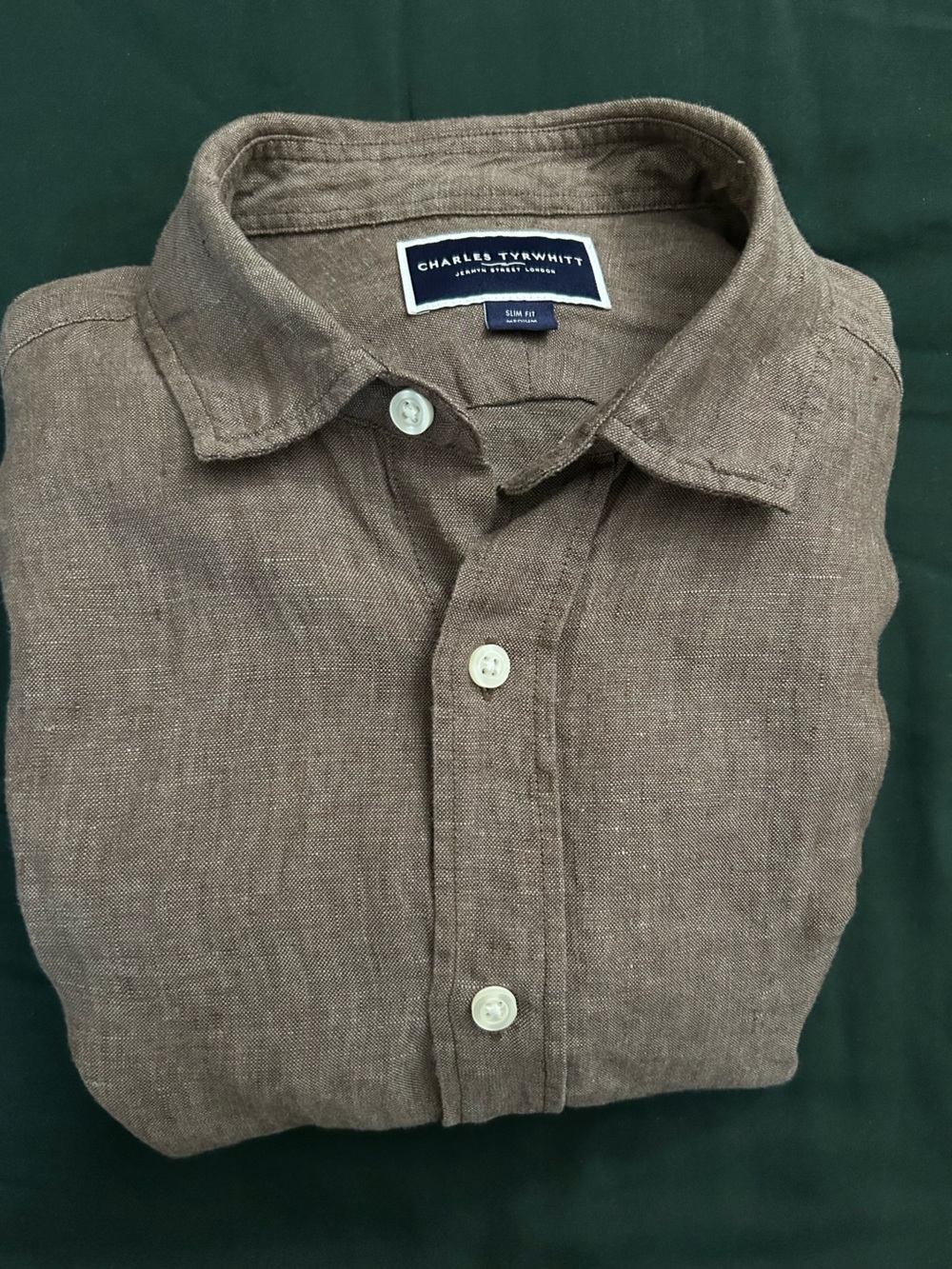 Charles Tyrwhitt Brown Linen Casual Button-Down Shirt